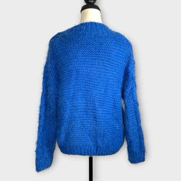 RENEE C Cable Knit Eyelash Sweater SMALL Royal Blue Cozy NEW - Picture 3 of 11